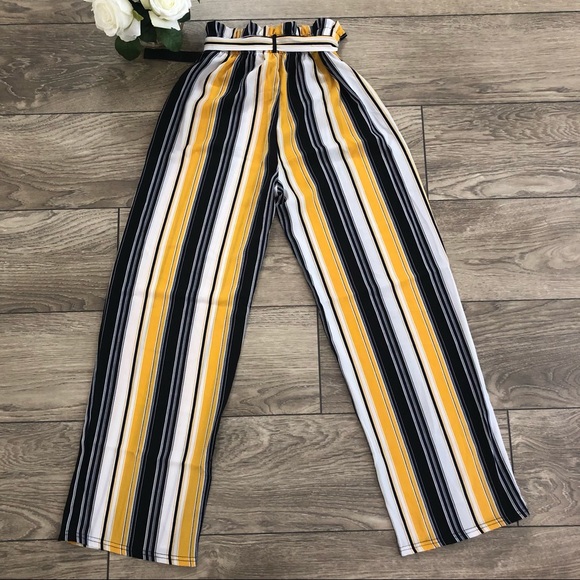 NEW MIX navy, white, and yellow striped trousers size small - Picture 2 of 6